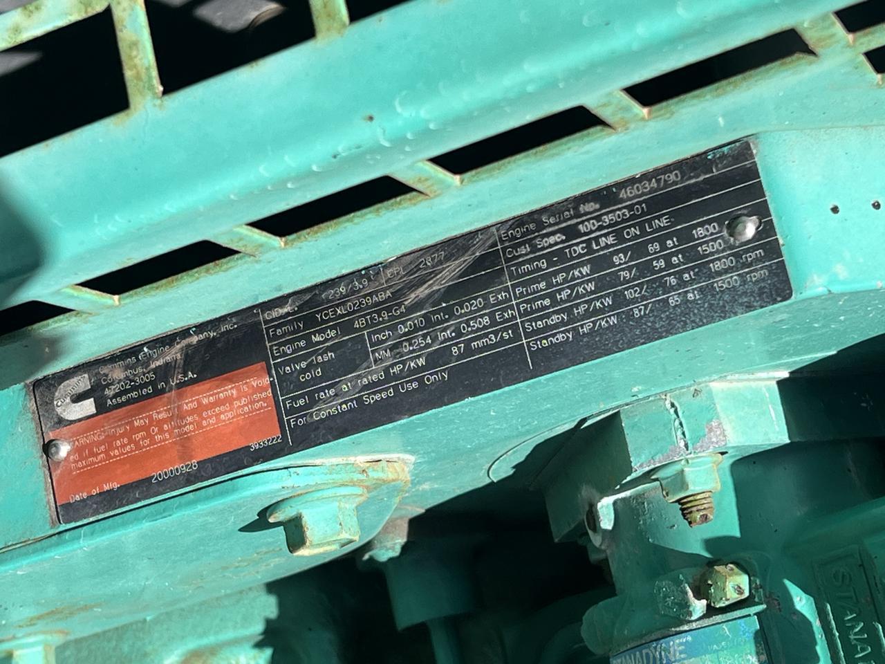 60 KW Cummins/Onan #DGCB-4489744, Diesel Generator Set, 120/240 Volts, 93 HP @ 1800 RPM Cummins engine - Image 8