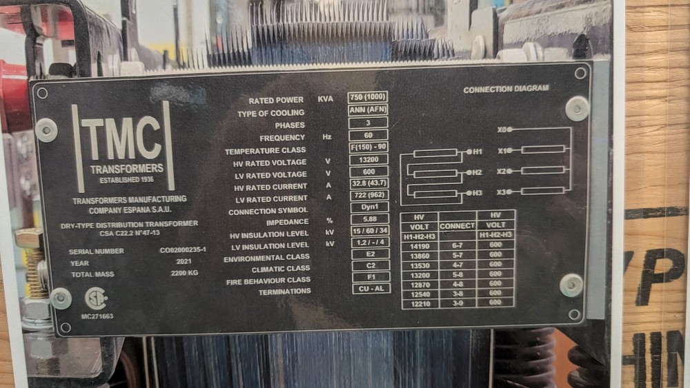 750 KVA 13200 Delta Primary, 600Y Secondary, TMC, Station, 2021 - Image 3
