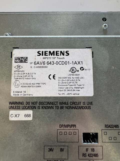 Siemens HMI Touch Panel 6AV6643-0CD01-1AX1 24 VDC - Image 2