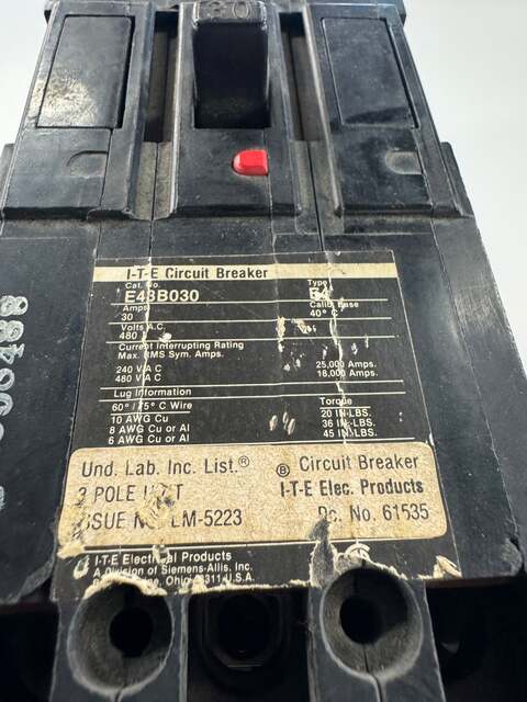 I-T-E Electrical Products Circuit Breaker E43B030 480V Allis-Chalmers - Image 6
