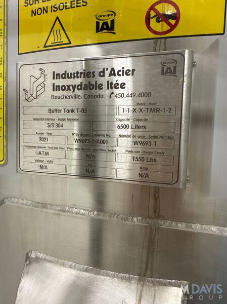 1700 gallon Industries D'Acier Inoxydable Itee, Vertical Stainless Steel Tank, 68" diameter x 108" height - Image 3