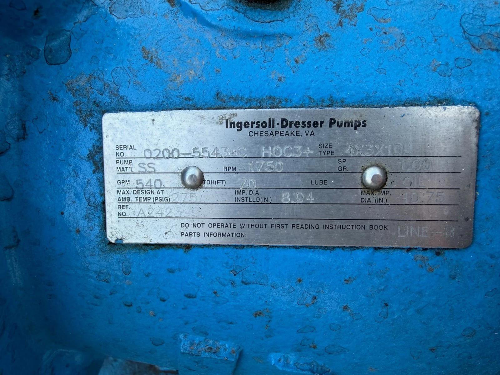 540 GPM @ 70' TDH, Ingersoll-Dresser, Centrifugal Pump Skid, 8.94" impeller diameter, 275 psig, 15 HP Siemens - Image 2