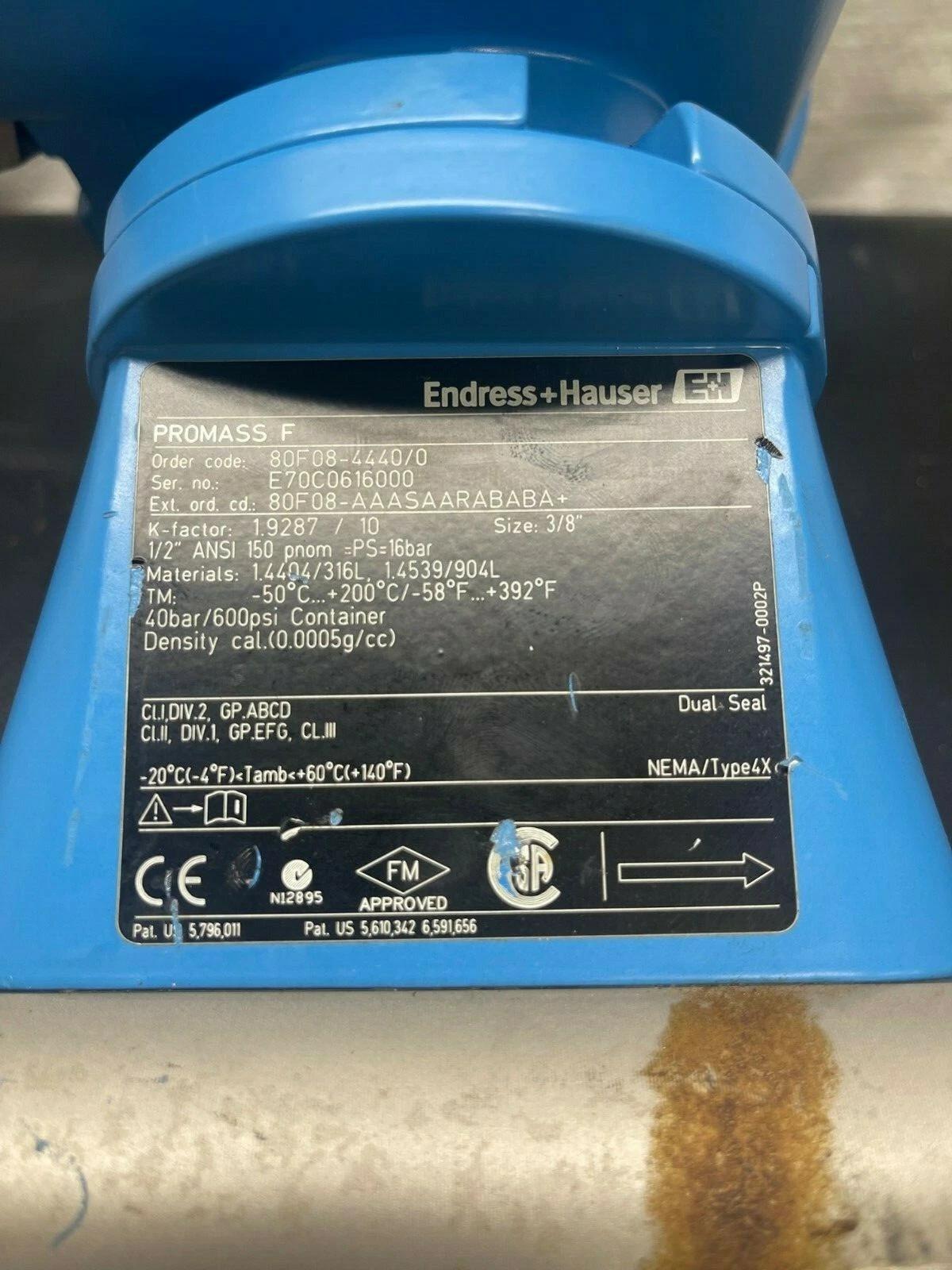 Endress & Hauser #Promass-80, Coriolis Mass Flow Meter w/ Promass F Transmitter, 600 psi, -58&deg;F to 392&deg;F - Image 8