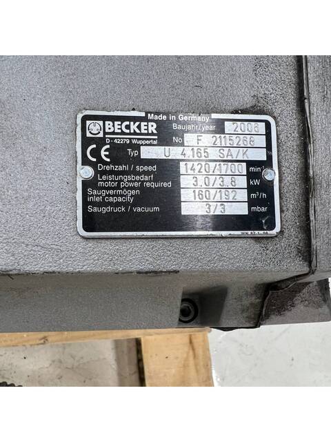 Becker #U-4.165-SA/K, Vacuum Pump, 160-192 m/h Inlet, 5 HP, 230/460V., Toshiba Motor, 2006 - Image 5