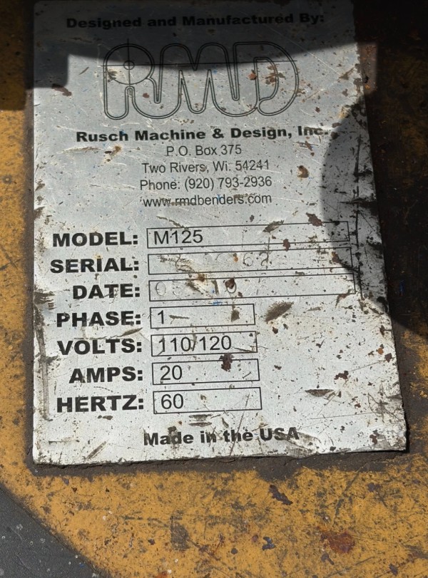 2" RMD/Baileigh #M125, Hydraulic Tube Bender, 1.25" & 1.5" dies, roller, 110/120 Volts - Image 2
