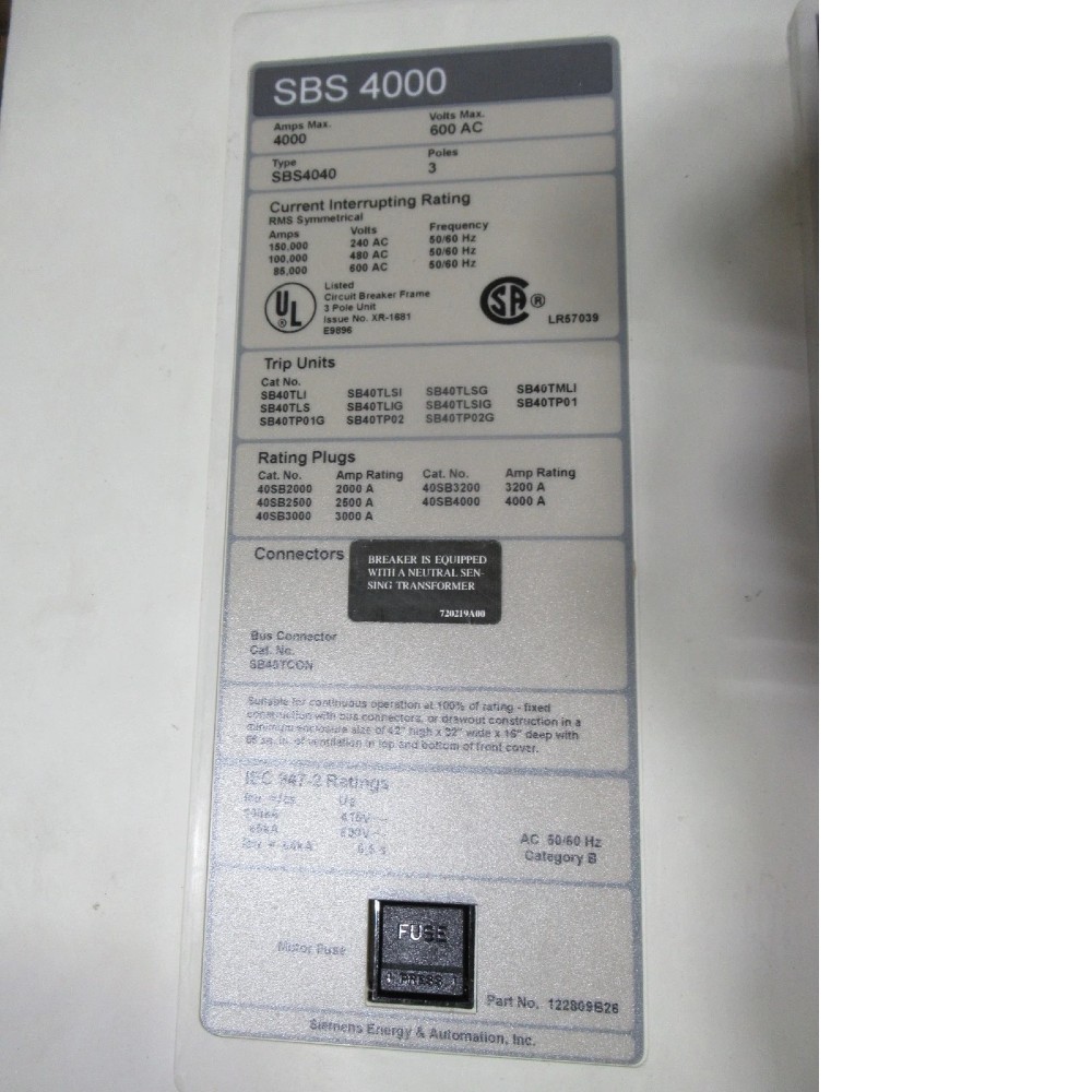 4000 Amps, Siemens, SBS4040, SBS4040DV, SB40TLSG, EO/DO SHUNT - Image 3