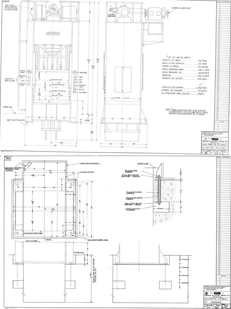 250 Ton, Verson #250-HD1-60, hydrauic press, 30" stroke, 60" x 60" table, 50 HP - Image 6
