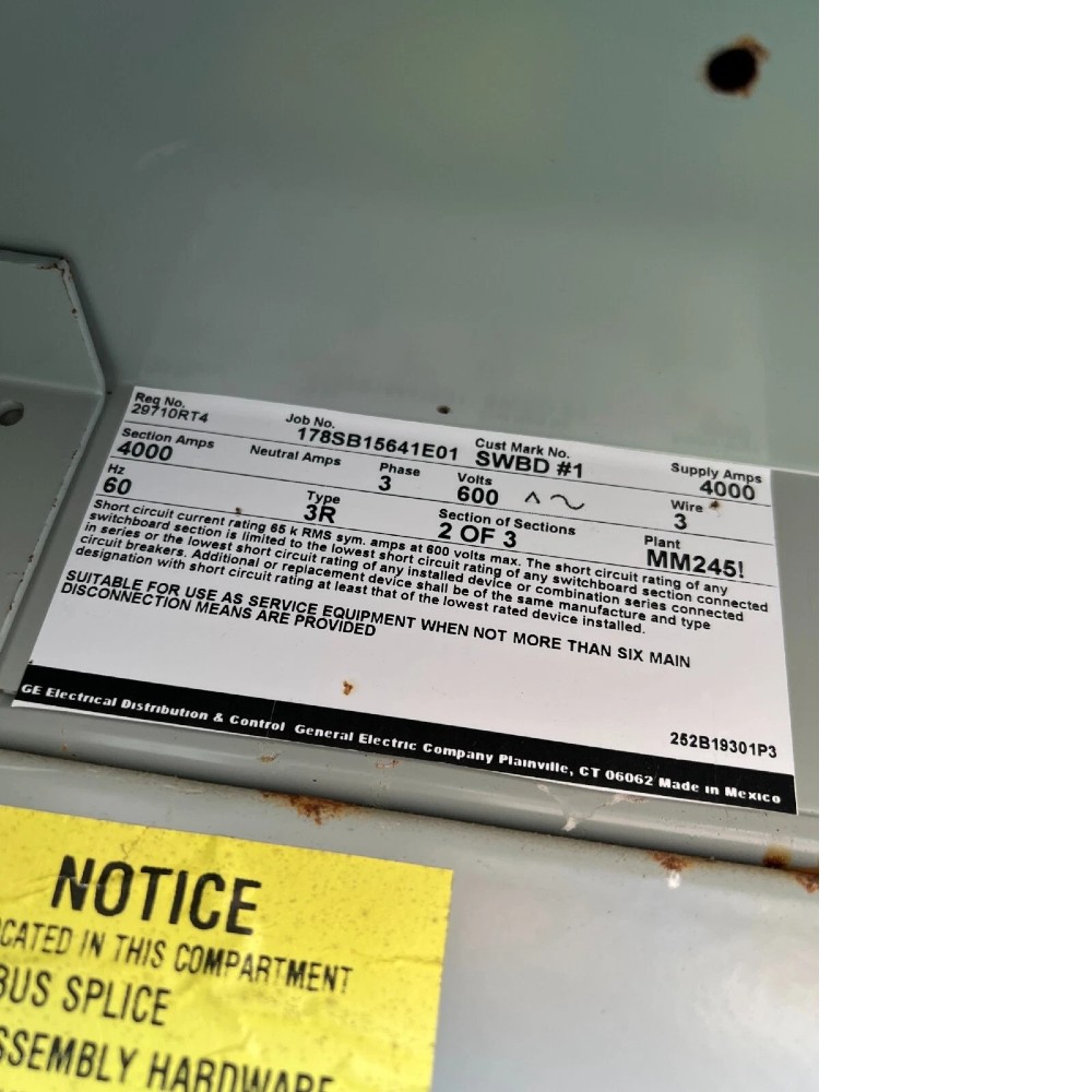 4000 Amp. General Electric, Spectra Switchgear, MCB, LSIG trip, 600 Volts, NEMA 3R - Image 2