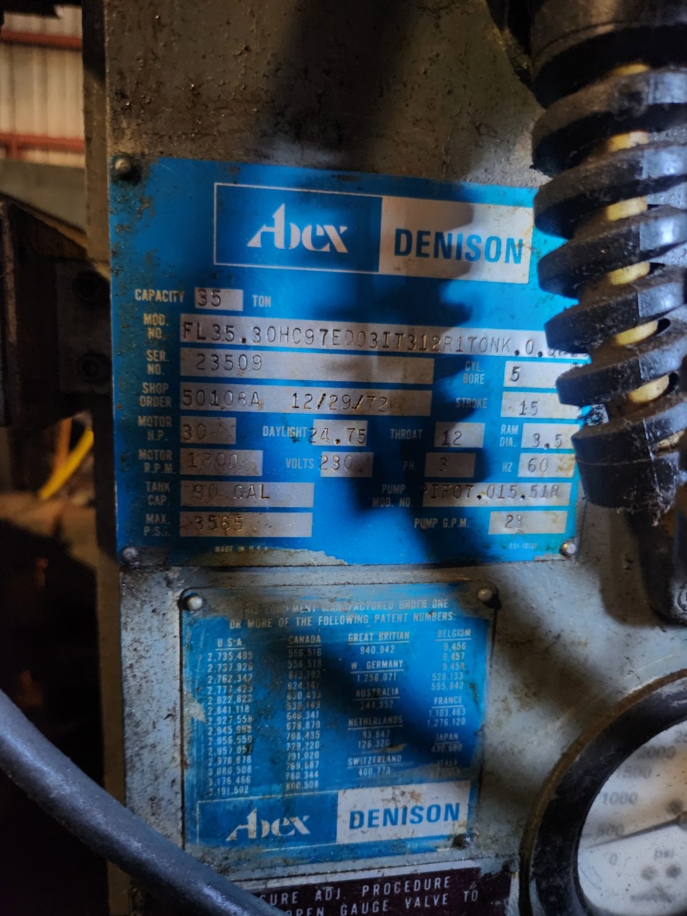 35 Ton, Denison #FL35.30H, 12 Station Rotary Index Table, 15" stroke, 30 HP, 1972 - Image 5