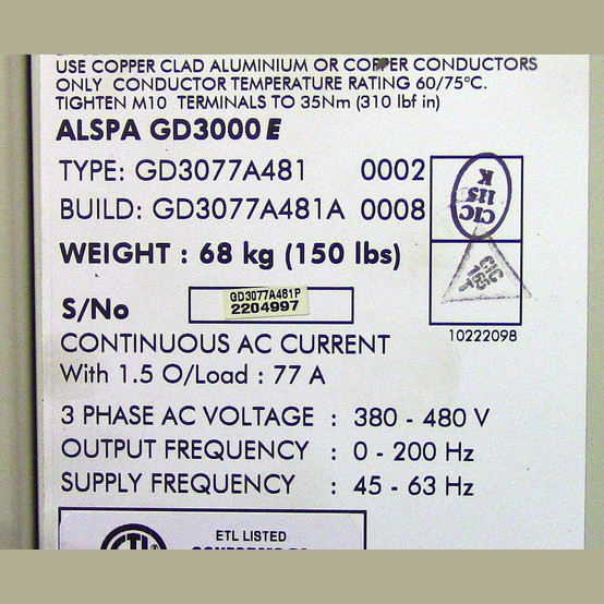 60 HP Alstom, GD3077A481, VFD, 380-480 VAC, 3-phase, (2 available) - Image 3
