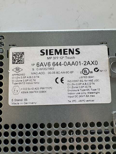 Siemens HMI Touch Panel 6AV6 644-0AA01-2AX0 24 VDC - Image 2