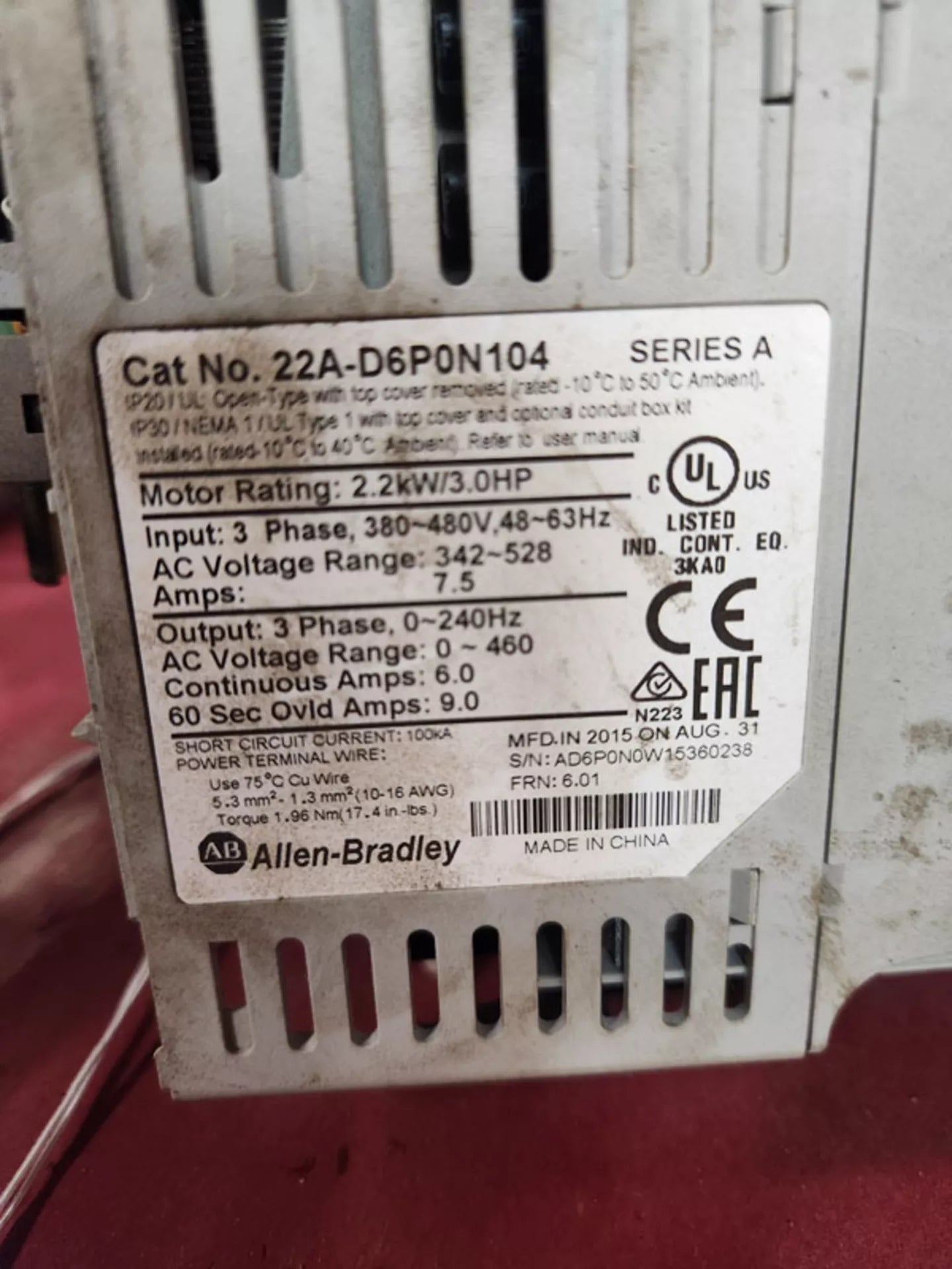 Allen-Bradley Variable Frequency Drive 22A-D6P0N104 480V 3-Phase - Image 2