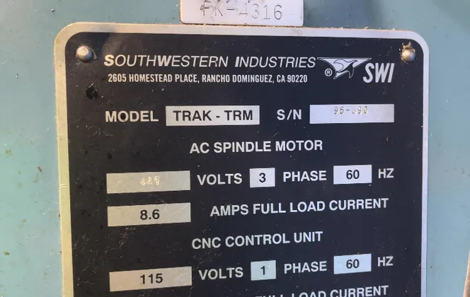 Southwestern Industries #TRAK-TRM, CNC Vertical Mill, 50" x10" Table, 3 HP, ProtoTRAX MX2 Controls - Image 6