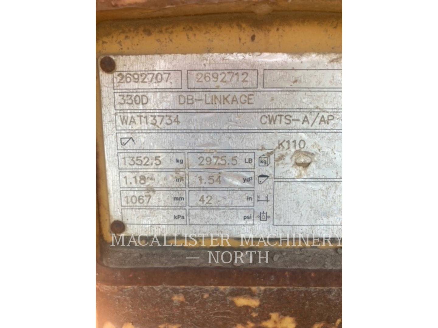 Caterpillar Work Tools (Serialized) DB 42" HDBKT, Bucket, S/N: WAT13734, 2012 - Image 3
