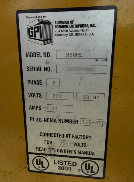 GPI #M60MD, vertical baler, 24" x 60" feed opening, 5 HP, 33 sec cycle, hydraulic eject system - Image 4