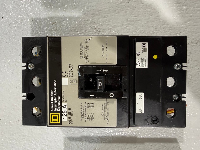 125 Amps, Square D #KAL36125139, Molded Case Circuit Breaker, 3-pole, 240/480/600 VAC, 250 VDC, 3PH - Image 1