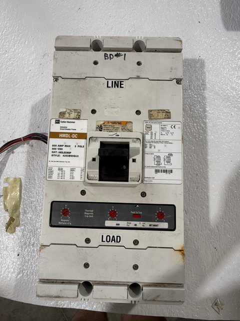 800 Amps, Cutler-Hammer #HMDLDC3800F, Molded Case Circuit Breaker, 3-pole, 600 VAC/250 VDC - Image 1