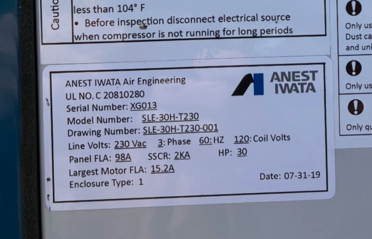 Anest Iwata #SLE-30H, oil-free scroll air compressor, 85 scfm @ 100 psig, 30 HP, 230 V., 3-phase - Image 3