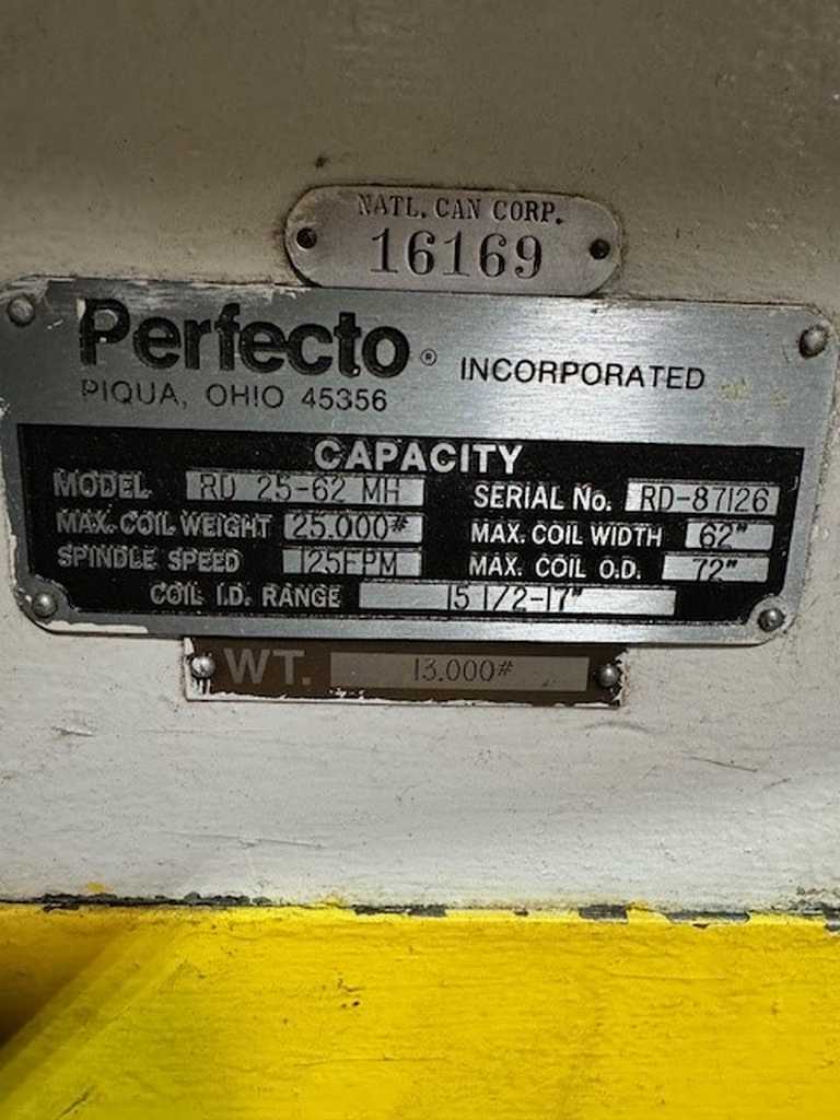 25000 lb. Perfecto #RD-25-62-MH, uncoiler w/ coil car, 62" width, 72" outside dimensions, 15.5"-17" ID, 125 - Image 3
