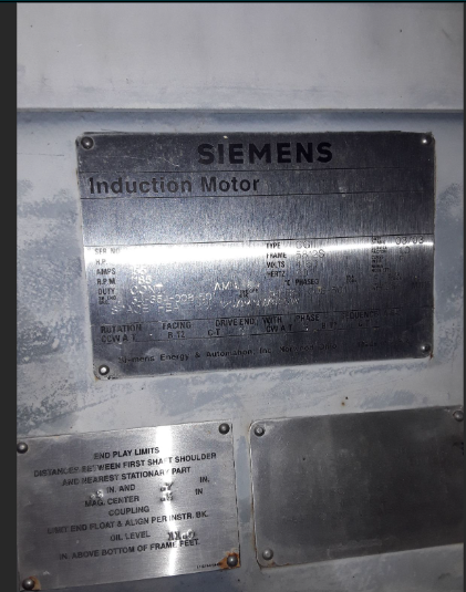 1250 HP 1185 RPM Siemens, Frame 5812S, Induction Motor, 4160 Volts - Image 1