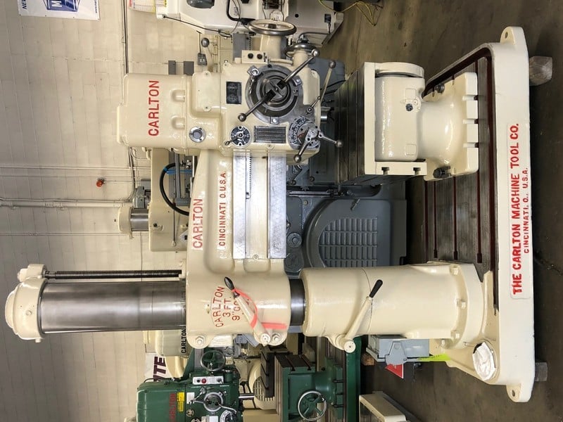 3' -9" Carlton, HD radial arm drill, 57" under spindle, #4MT, 3 HP, power elevation, 26" x 33" tilt box - Image 4