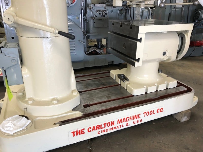 3' -9" Carlton, HD radial arm drill, 57" under spindle, #4MT, 3 HP, power elevation, 26" x 33" tilt box - Image 5
