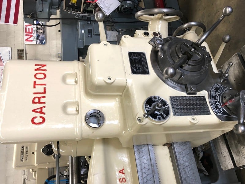 3' -9" Carlton, HD radial arm drill, 57" under spindle, #4MT, 3 HP, power elevation, 26" x 33" tilt box - Image 7