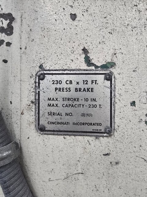 230 Ton, Cincinnati #230CB, hydraulic brake press, 14' overall, hydraulic cylinders rebuilt in 2024 - Image 5