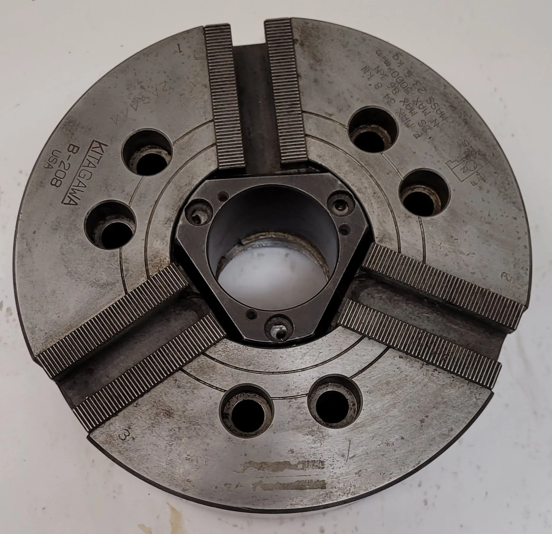 8-1/4" Kitagawa #B-208, 3-jaw open center power lathe chuck, 1.7" thru-hole, 92193 - Image 2