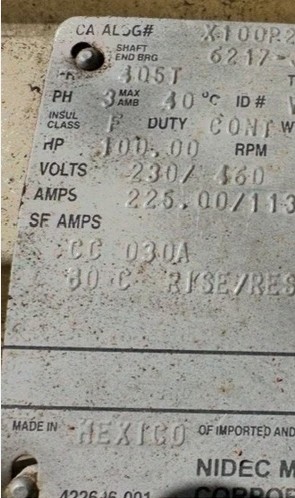 100 HP 1780 RPM U.S. Motors, Frame 405T, AC Electric Motor, 230/460 Volt, 3PH - Image 5