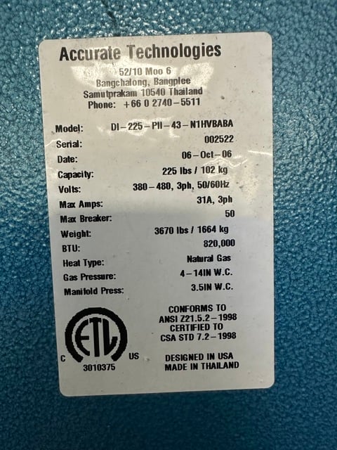 225 Lb. B & C Technologies #DI-225, Natural Gas Dryer, reversing drum, tilt function, microprocessor - Image 9