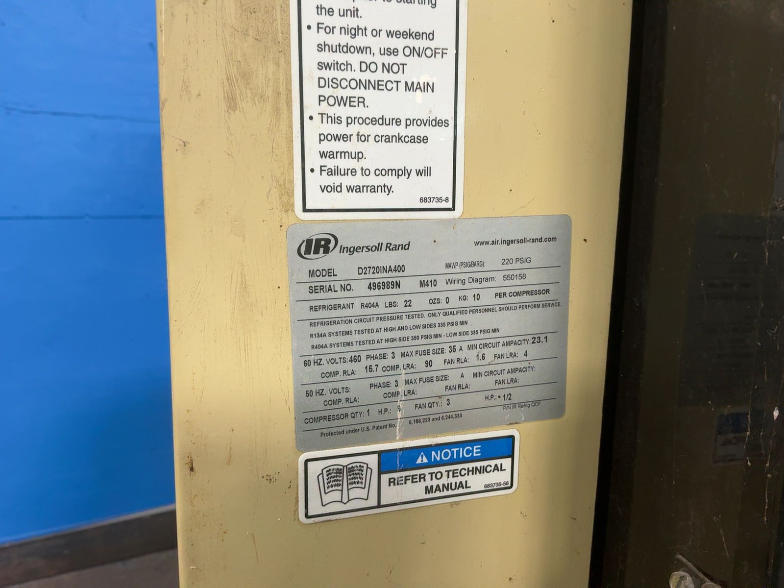 Ingersoll Rand #D2720INA400, Refrigerated Compressed Air Dryer, 9 HP, 460 V. (2 available) - Image 3