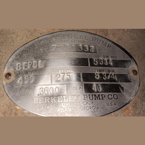 450 GPM @ 275' TDH, Berkeley Pump Co. #3EPBL, Centrifugal Pump, 5" x 3", 40 HP, 3600 RPM, 230/460 V. - Image 2