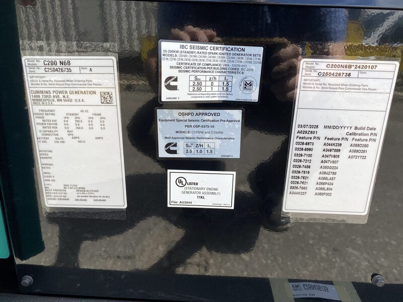 200 KW Cummins #C200N6B, Natural gas generator set, 120/208 Volts, 3-phase, 310 HP @ 1800 RPM, QSJ8.9G-G3 - Image 3