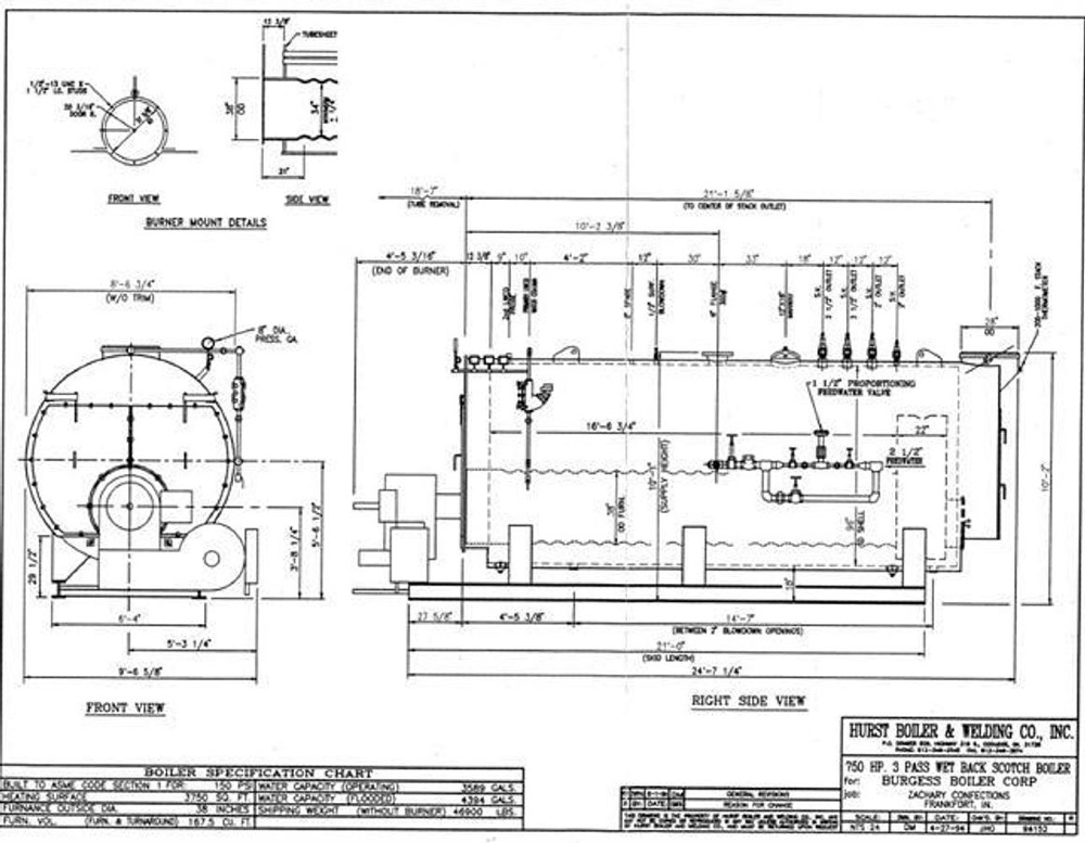850 HP Hurst Boiler, gas fired, 25875 lb./hr steam, 150 psi, 1994 - Image 9