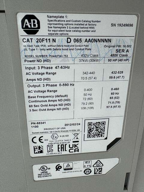 Allen-Bradley Variable Frequency Drive 20F11ND065AA0NNNNN 480V 3-Phase - Image 4