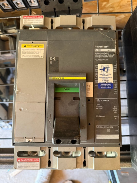 800 Amps, Square D, PJL36000S80AASK, Automatic Molded Case Switch, 600 VAC, PowerPacT P-Frame, 3-pole - Image 1