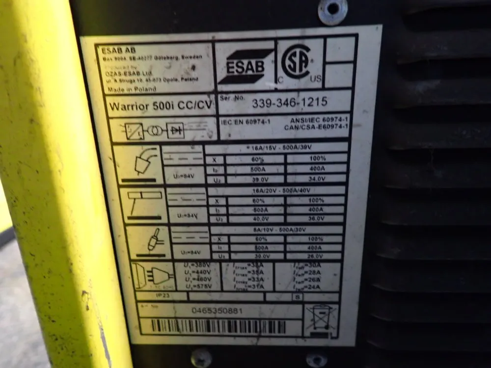 Esab #WARRIOR-500i-CC/CV, multi-process welder, 460 V. (3 available) - Image 6