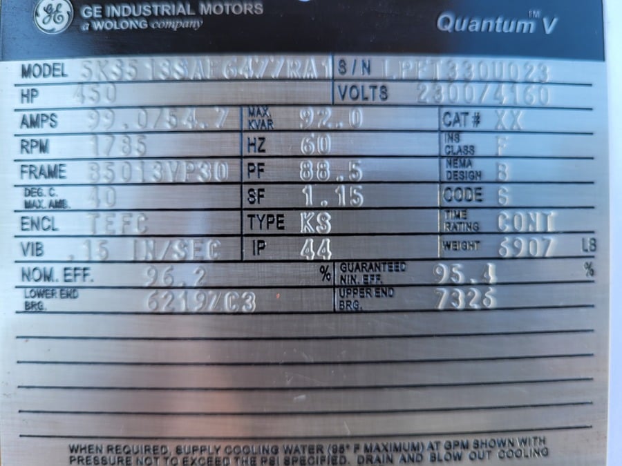 450 HP 1800 RPM General Electric, Frame L5013VP, TEFC, VSS, vertical solid shaft, new, 2300/4160 Volts (2 - Image 2
