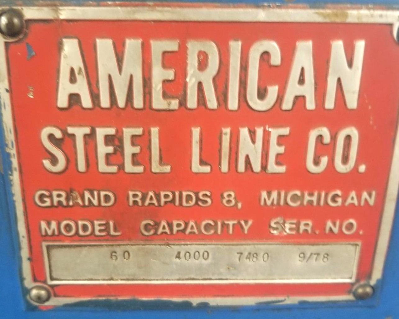 4,000 Lb. American #60, Motorized Reel, 24" width, 54" outside dimensions, 15.5-20.5" ID, 1978 - Image 3