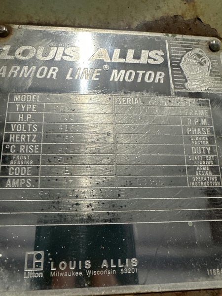 700 HP 3565 RPM Louis Allis, Frame 7110CS, DP, SLV, used, 4160 Volts (2 available) - Image 2