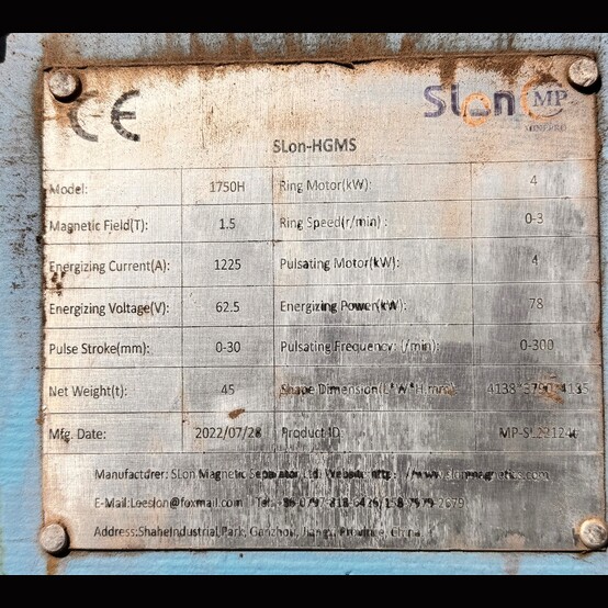 SLon #1750H, High-Gradient Magnetic Separator, 1.5T, 30-50 TPH, 78kW, 2022 - Image 3