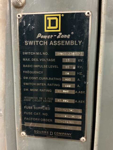 600 Amp. Square D #44035-234-57, power zone switch assemby, 15 KV, 60 Hz - Image 10