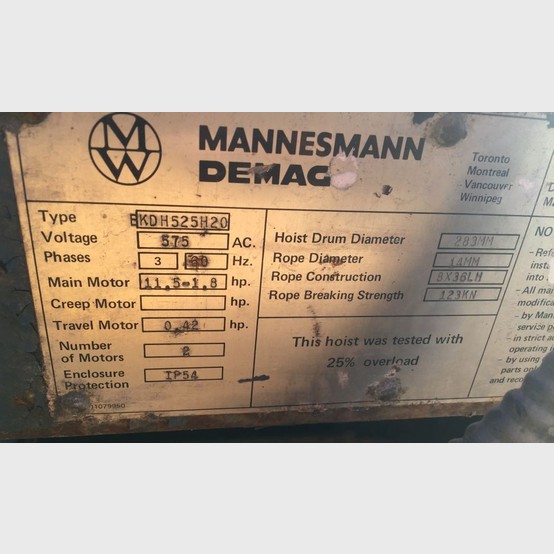 5 Ton, Demag #EKDH525H20, monorail overhead hoist - Image 3