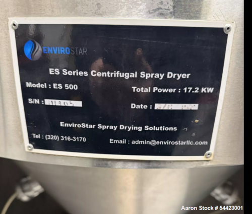 EnviroStar #ES-500, centrifugal spray dryer, Stainless Steel, PLC - Image 4