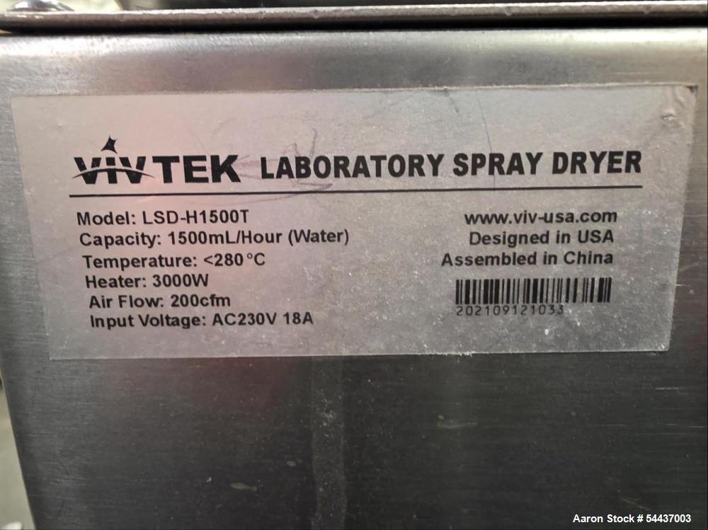 Vivtek #LSD-H1500F/T, spray dryer, lab scale, 1500 ml/hr - Image 3