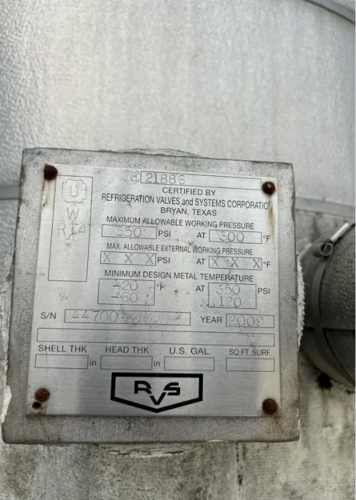 625 gallons, RVS #MRP-36V, Vertical Ammonia Recirculator, 36" diameter x 118" L Tank - Image 3