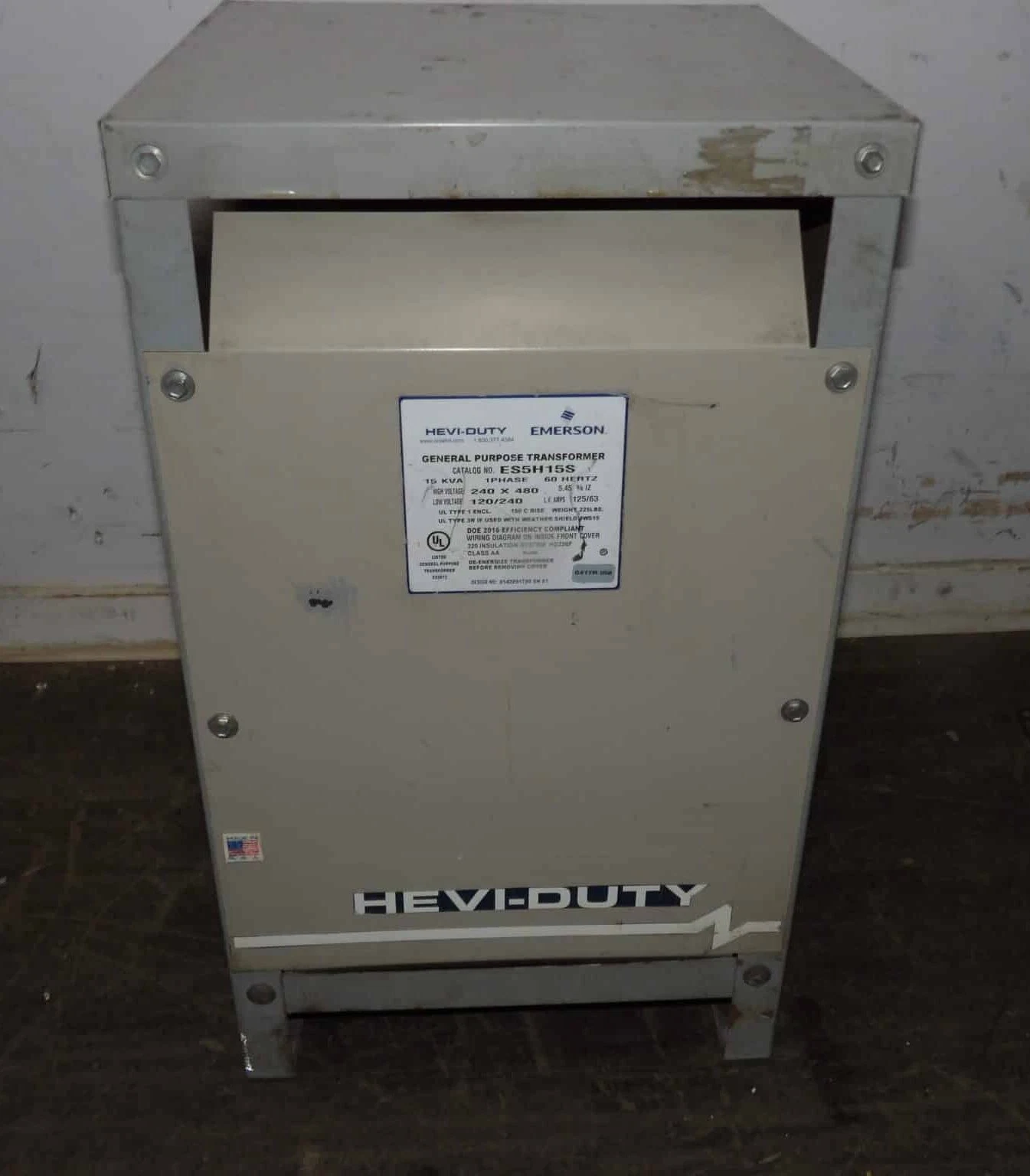 15 KVA 480 Primary, 120/240 Secondary, Emerson ES5H15S, General Purpose Dry Type Transformer, 125/63 amps - Image 5