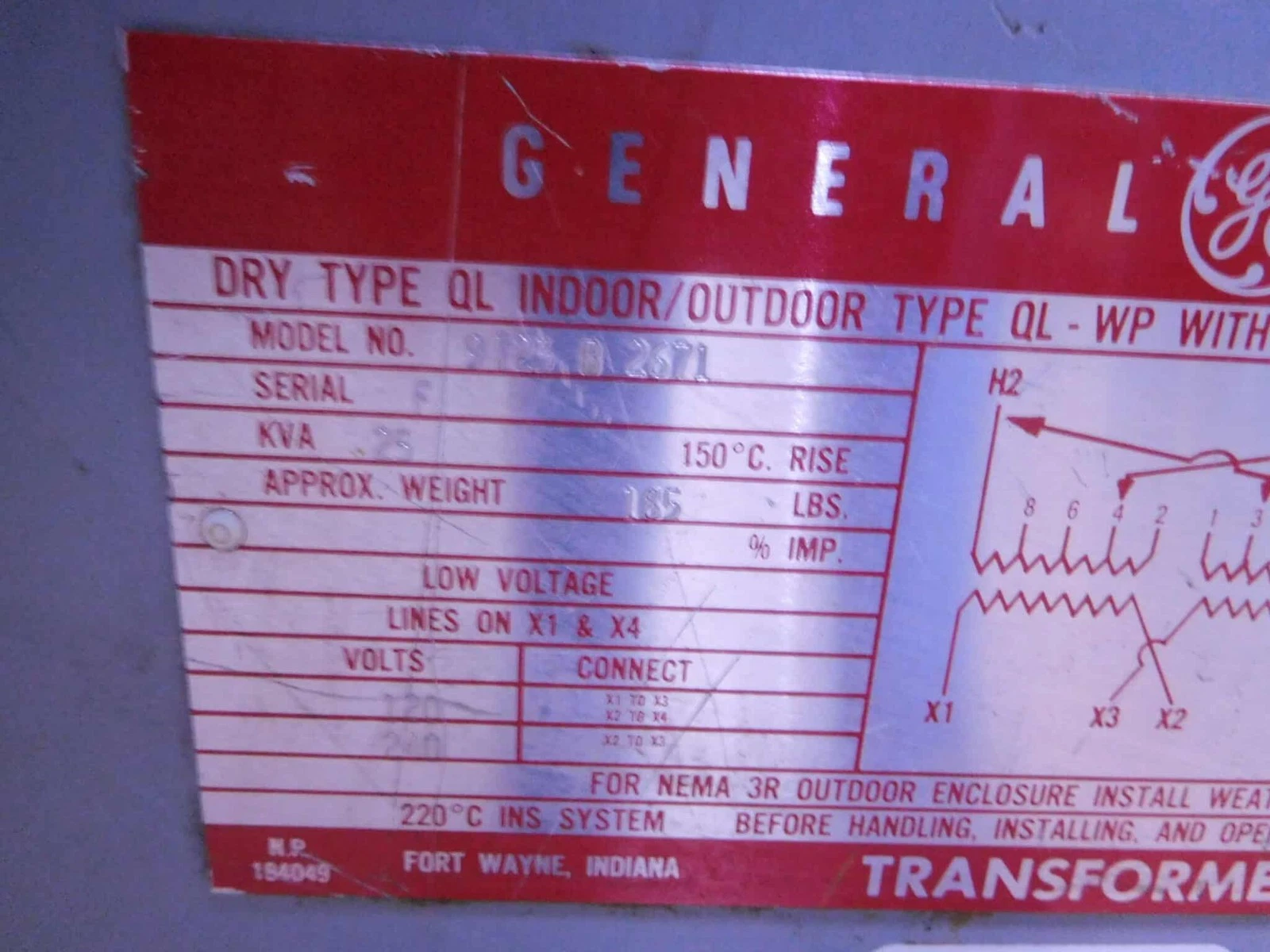 25 KVA 240/480 Primary, 120/240 Secondary, General Electric 9T23B2671, Dry Type Indoor/Outdoor Transformer - Image 6
