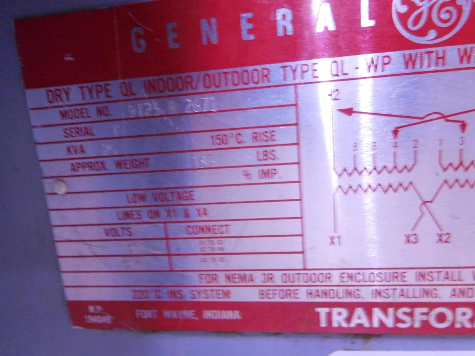 25 KVA 240/480 Primary, 120/240 Secondary, General Electric 9T23B2671, Dry Type Indoor/Outdoor Transformer - Image 8